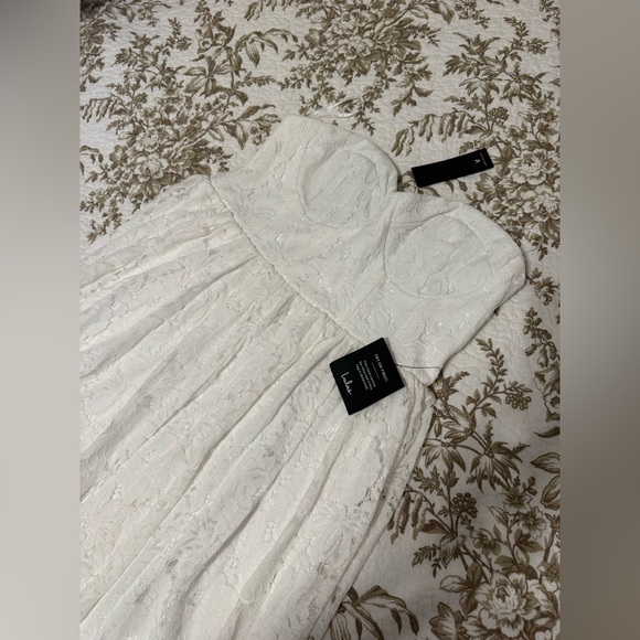 NWT Lulus Exquisite Aura White Lace Strapless Bustier Midi Dress - Picture 6 of 11